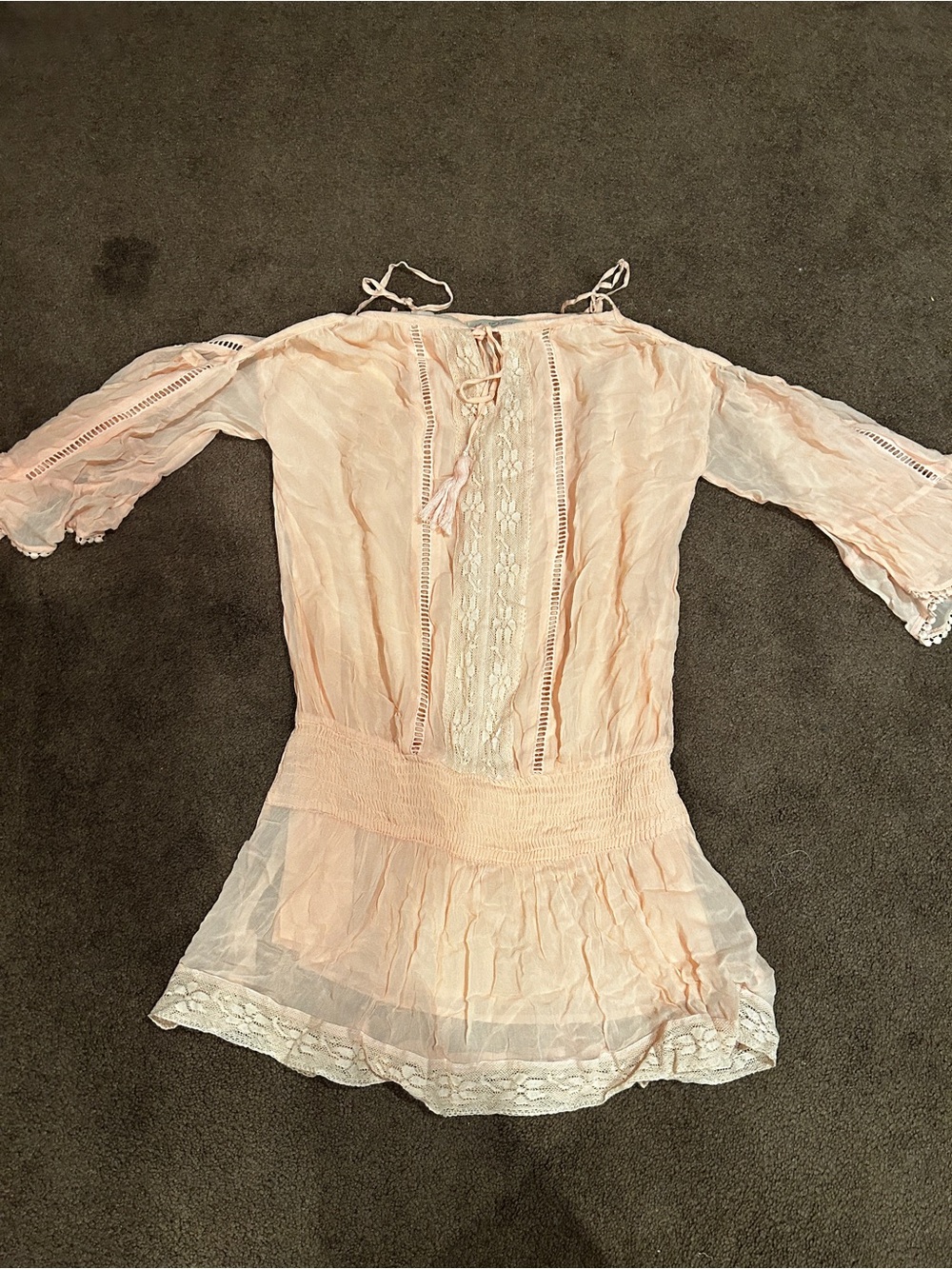Miss June Paris Blush Pink Boho Lace Mini Dress Cover Up